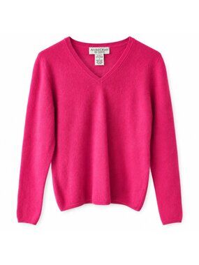 Andre Oliver 100% 2-Ply Pure Cashmere V-Neck Sweater, Fuchsia Pink, Size L